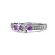 1 - Dzeni Diamond and Amethyst Three Stone Engagement Ring 