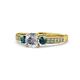 1 - Dzeni Blue and White Diamond Three Stone with Side Diamond Ring 