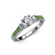 2 - Dzeni Diamond Three Stone with Side Green Garnet Ring 