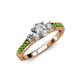 2 - Dzeni Diamond Three Stone with Side Green Garnet Ring 