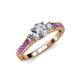 2 - Dzeni Diamond Three Stone with Side Amethyst Ring 