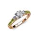 2 - Dzeni Diamond Three Stone with Side Peridot Ring 