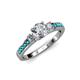 2 - Dzeni Diamond Three Stone with Side London Blue Topaz Ring 