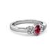 3 - Caron Oval Cut Rhodolite Garnet and Diamond Three Stone Engagement Ring 