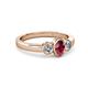 3 - Caron Oval Cut Rhodolite Garnet and Diamond Three Stone Engagement Ring 