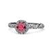 1 - Allene Signature Rhodolite Garnet and Diamond Halo Engagement Ring 