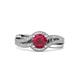 3 - Aimee Signature Ruby and Diamond Bypass Halo Engagement Ring 
