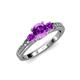 2 - Dzeni Amethyst Three Stone with Side Diamond Ring 