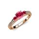 2 - Dzeni Rhodolite Garnet Three Stone with Side Diamond Ring 