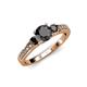 2 - Dzeni Black Diamond Three Stone with Side Diamond Ring 