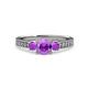 3 - Dzeni Amethyst Three Stone with Side Diamond Ring 