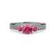 3 - Dzeni Rhodolite Garnet Three Stone with Side Diamond Ring 