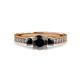 3 - Dzeni Black Diamond Three Stone with Side Diamond Ring 