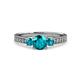 3 - Dzeni London Blue Topaz Three Stone with Side Diamond Ring 