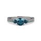 3 - Dzeni Blue Diamond Three Stone with Side Diamond Ring 