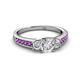 2 - Valene Diamond Three Stone with Side Amethyst Ring 