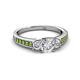 2 - Valene Diamond Three Stone with Side Peridot Ring 