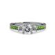 3 - Dzeni Diamond Three Stone with Side Green Garnet Ring 
