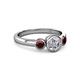 3 - Avrit Diamond and Red Garnet Three Stone Engagement Ring 
