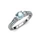3 - Dzeni 1.30 ctw Aquamarine and Side Natural Diamond with Accented Aquamarine Three Stone Engagement Ring  