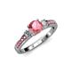 3 - Dzeni 1.30 ctw Pink Tourmaline and Side Natural Diamond with Accented Pink Tourmaline Three Stone Engagement Ring  