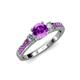3 - Dzeni 1.30 ctw Amethyst and Side Natural Diamond with Accented Amethyst Three Stone Engagement Ring  