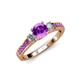 3 - Dzeni 1.30 ctw Amethyst and Side Natural Diamond with Accented Amethyst Three Stone Engagement Ring  