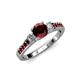 3 - Dzeni 1.51 ctw Red Garnet and Side Natural Diamond with Accented Red Garnet Three Stone Engagement Ring  