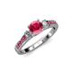 3 - Dzeni 1.46 ctw Rhodolite Garnet and Side Natural Diamond with Accented Rhodolite Garnet Three Stone Engagement Ring  