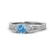 1 - Alyssa 5.50 mm Blue Topaz and Diamond Thick Shank Three Stone Ring 