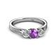 3 - Alyssa 5.50 mm Amethyst and Diamond Thick Shank Three Stone Ring 