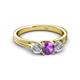 3 - Alyssa 5.50 mm Amethyst and Diamond Thick Shank Three Stone Ring 