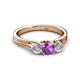 3 - Alyssa 5.50 mm Amethyst and Diamond Thick Shank Three Stone Ring 
