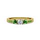 2 - Ayaka Diamond and Green Garnet Three Stone with Side Green Garnet Ring 