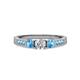 2 - Ayaka Diamond and Blue Topaz Three Stone with Side Blue Topaz Ring 