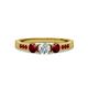 2 - Ayaka Diamond and Red Garnet Three Stone with Side Red Garnet Ring 
