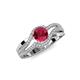 4 - Aimee Signature Ruby and Diamond Bypass Halo Engagement Ring 