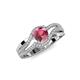 4 - Aimee Signature Rhodolite Garnet and Diamond Bypass Halo Engagement Ring 