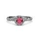 3 - Allene Signature Rhodolite Garnet and Diamond Halo Engagement Ring 