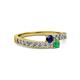2 - Orane Blue Sapphire and Emerald with Side Diamonds Bypass Ring 