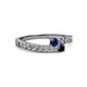 2 - Orane Blue Sapphire and Black Diamond with Side Diamonds Bypass Ring 