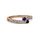 2 - Orane Blue Sapphire and Black Diamond with Side Diamonds Bypass Ring 