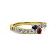 2 - Orane Blue Sapphire and Ruby with Side Diamonds Bypass Ring 