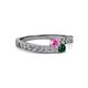 2 - Orane Pink Sapphire and Emerald with Side Diamonds Bypass Ring 