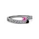 2 - Orane Pink Sapphire and Black Diamond with Side Diamonds Bypass Ring 