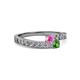 2 - Orane Pink Sapphire and Green Garnet with Side Diamonds Bypass Ring 