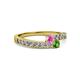 2 - Orane Pink Sapphire and Green Garnet with Side Diamonds Bypass Ring 