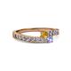 2 - Orane Citrine and Tanzanite with Side Diamonds Bypass Ring 