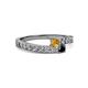 2 - Orane Citrine and Black Diamond with Side Diamonds Bypass Ring 