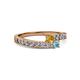 2 - Orane Citrine and Aquamarine with Side Diamonds Bypass Ring 
